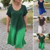 Женское платье миди с круглым вырезом и коротким рукавом, градиентного цвета, длиной до середины икры, повседневное платье свободного кроя из мягкой легкой ткани