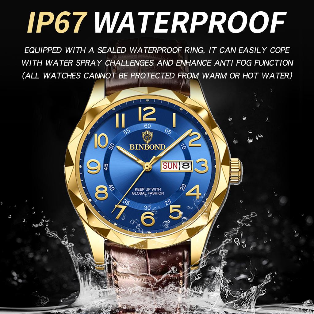 BINBOND Original Accurate Luxury Quartz Wristwatches For Men Luminous Waterproof Auto Date Week Display Men's Watch Casual Reloj
