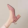 2024 New  Women's Shoes Pointed Toe High Heels Suede Shallow Mouth Thick Heels Work Shoes Trendy Fashion Women's Shoes