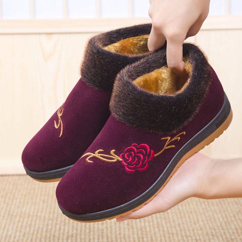 Fashion Round Toe Warm Women Boots Winter Velvet Thickening Middle-aged and Elderly Ankle Boots Leisure Warm Non-slip Snow Boots