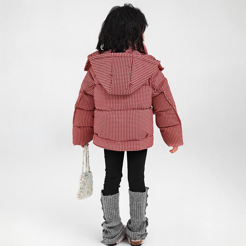 Клетчатая Ретро Пуховая Куртка Модная Повседневная Хлопковая Куртка для Девочек