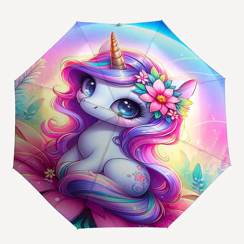 Unicorn Fantasy- Automatic Umbrella, Four Seasons Portable Folding Umbrella, Suitable for Men and Women, Travel, Daily Compact Umbrella, Out