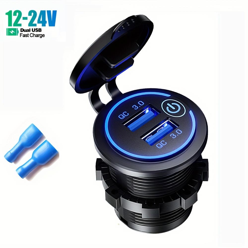 QC3.0 Dual USB Car Charger Socket 4X Fast Charging IP66 Waterproof with LED Touch Switch and Dust Cover for Car Boat Motorcycle 12V-24V