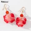 Fashion Simple Red Flower Tassel Earrings Sweet Acrylic Alloy Drop Earrings for Women Jewelry Gifts PD725