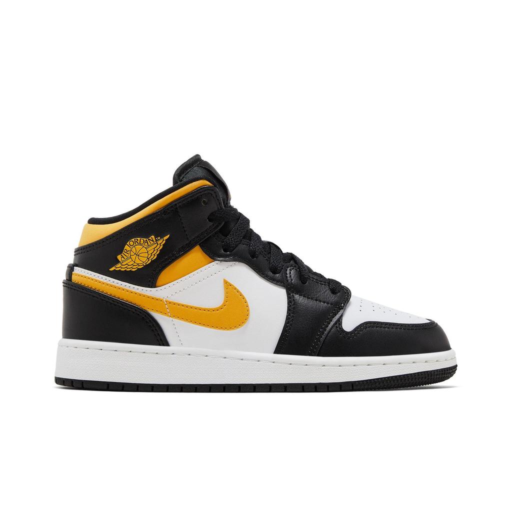 Air Jordan 1 Mid Grade School 'Black University Gold' (Unisex) White / Pollen / Black Kids' Basketball Shoes 554725 177