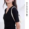 ELLASSAY Женский трикотажный топ с V-образным вырезом и коротким рукавом