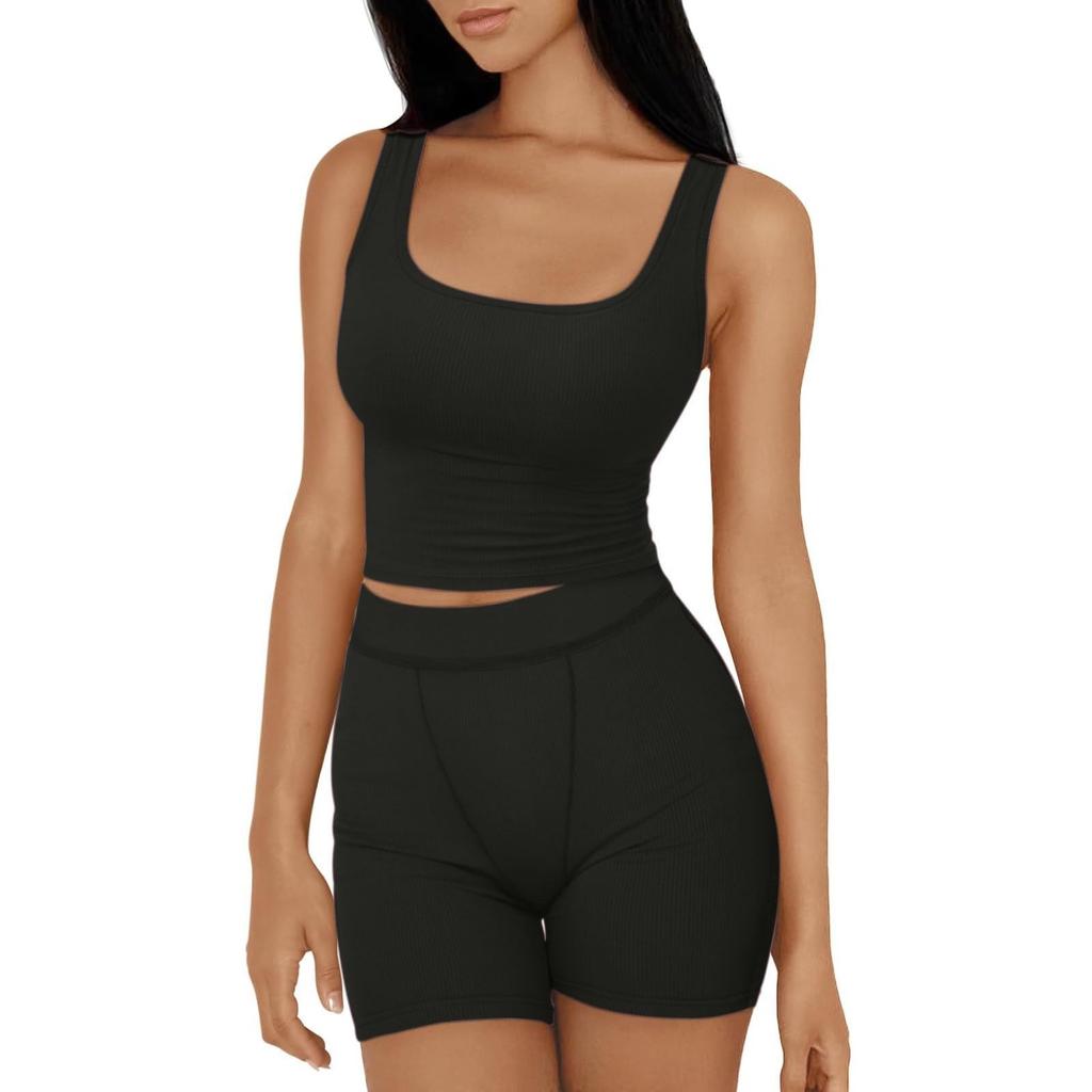 Женские комплекты из 2 предметов, летние шорты для тренировок, одинаковые комплекты, облегающие укороченные топы на бретелях, одежда для спортзала на выход