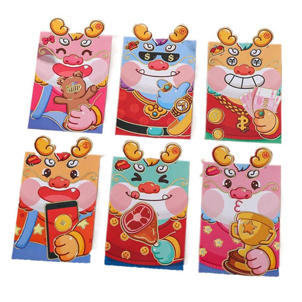 6Pcs/set Cute Dragon Red Packet Cartoon Cartoon Red Bags 3D Print Red Envelope Celebration Party