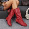 Women's Autumn/Winter Mid-Calf Low Heel Boots, Extra Large Size, Round Toe, Back Lace-Up, Warm Knight Style