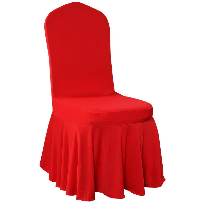 Solid Color Wedding Chair Cover Party Decoration Spandex With Skirt Pleated Use Elastic Stretch Dining Luxury Birthday Banquet