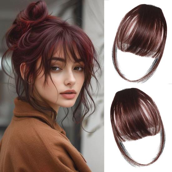 Women Clip-in Bangs Natural Wispy Forehead Hair Extensions Faux French Bangs Girls