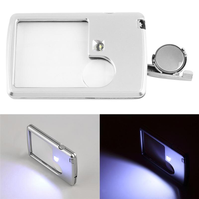 3X 6X светодиодная лупа для ювелирных изделий, лупа для кредитных карт, увеличительное стекло