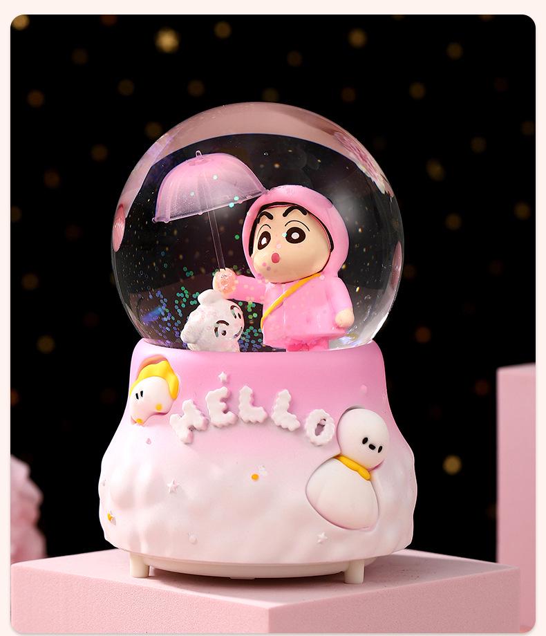 Cartoon Couple Crystal Ball Resin Snow Globe Music Box Toy