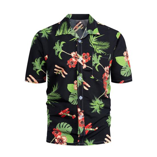 Men Shirt Banana Pattern Single-breasted Summer Hawaiian Buttons Shirt for Party