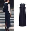 Fall and Winter New Women's Clothing Cotton Sleeveless Round Neck Zipper Back Slit Denim Midi Skirt Dress 6147163