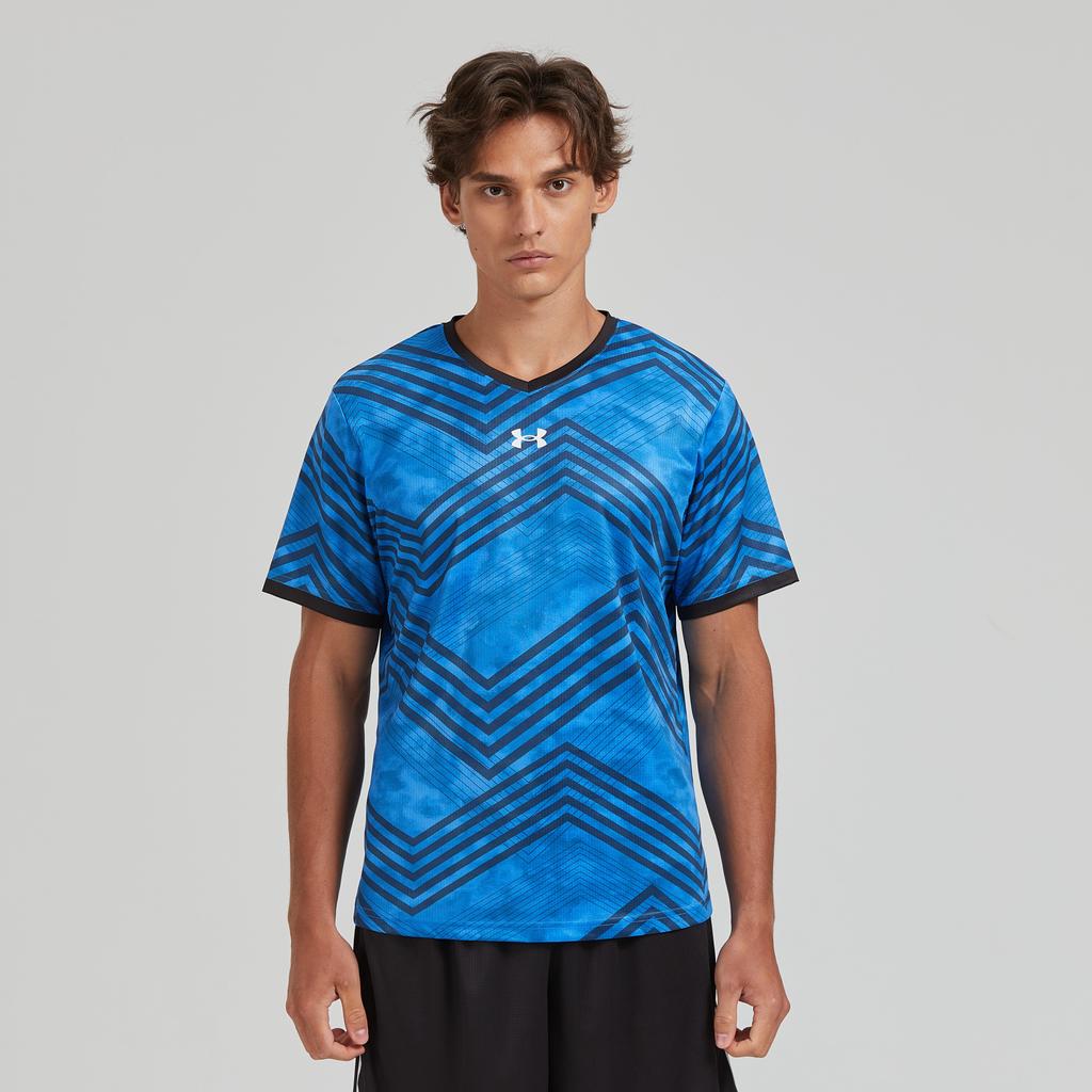 Under Armour Тренировочные быстросохнущие спортивные топы прямого покроя с коротким рукавом и принтом из джерси унисекс небесно-голубого цвета 23500503-400