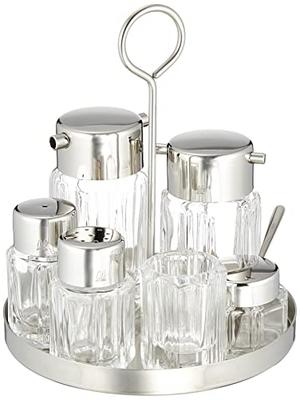 Набор из 6 контейнеров для специй Otsuka Glass Emtaka с крышками из нержавеющей стали, коммерческого класса, на колесиках, с круглым поддоном, Произведено в Японии, Прозрачный, ETK-