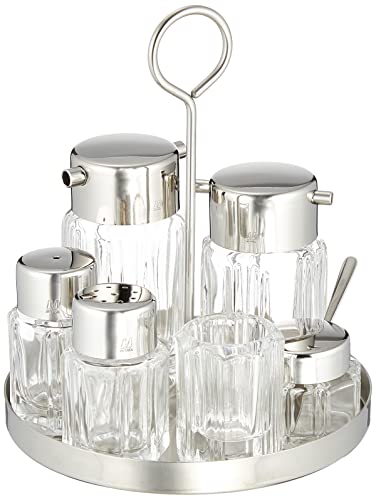 Набор из 6 контейнеров для специй Otsuka Glass Emtaka с крышками из нержавеющей стали, коммерческого класса, на колесиках, с круглым поддоном, Произведено в Японии, Прозрачный, ETK-