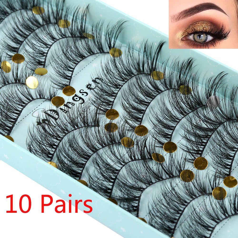 10 Pairs Handmade Fluffy Natural  Crisscross 3D Faux Mink Hair False Eyelashes Extension Tools