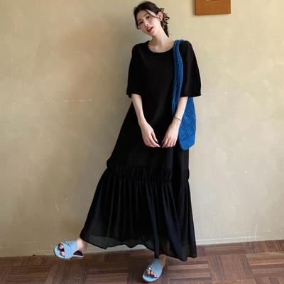 Женское платье 2025 размера плюс летнее винтажное платье базовое длинное повседневное свободное однотонное черное платье макси