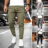 Men Winter Sweatpants Drawstring Waist Fleece-Lined Jogger Pants with Multiple Pockets Solid Color Thick Cargo Pants for Work Street Wear