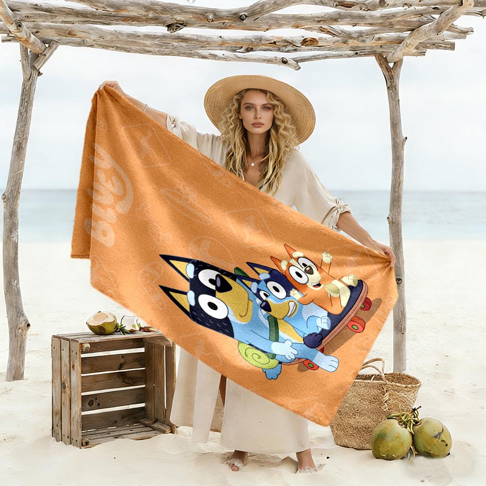 Bluey Family Adventure Beach Towel Super Soft Microfiber Quickdry Fabric Comfortable Lightweight Perfect for Traveling Yoga Camping and Swimming