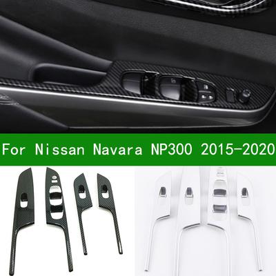 Для Nissan Navara NP300 2015- Пикап Хром Серебристый Переключатель стеклоподъемника Отделка стеклоподъемника Углеродное волокно Наклейка на внутреннюю дверь