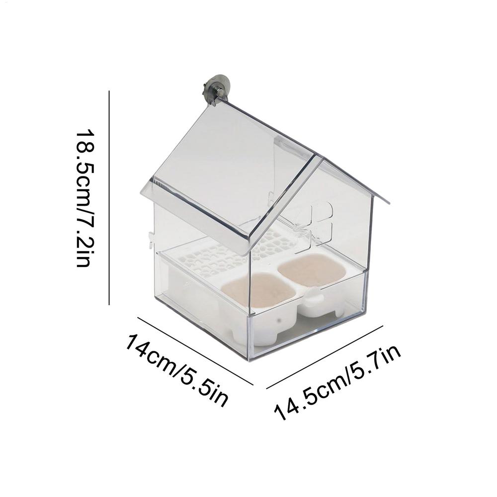 Transparent Bird Feeder House Bath Tub Water Food Dish Decorative Bird Feeders House Transparent Window Wild Bird Feeder