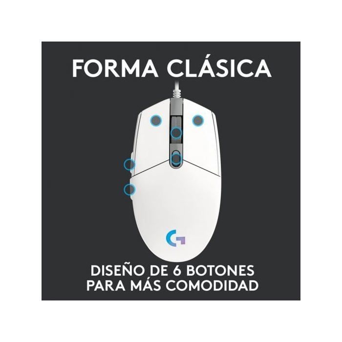 Игровая мышь Logitech G203 LIGHTSYNC RGB - Белая - 6 программируемых кнопок - 8000 dpi