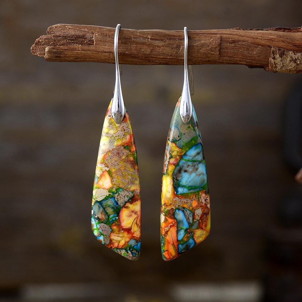 Bohemian Emperor Stone Geometric Pendant Earrings Natural Stone Jewelry