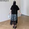 MODIQUE Summer Plus Size Women Loose Versatile A-Line Floral Print Lace Patchwork Pleated Cotton T-Shirt Long Dresses Female Casual O-Neck Dresses