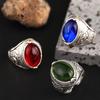 Retro Oval Sapphire Men's Ring: Stylish Open-Band with Electroplated Inlay