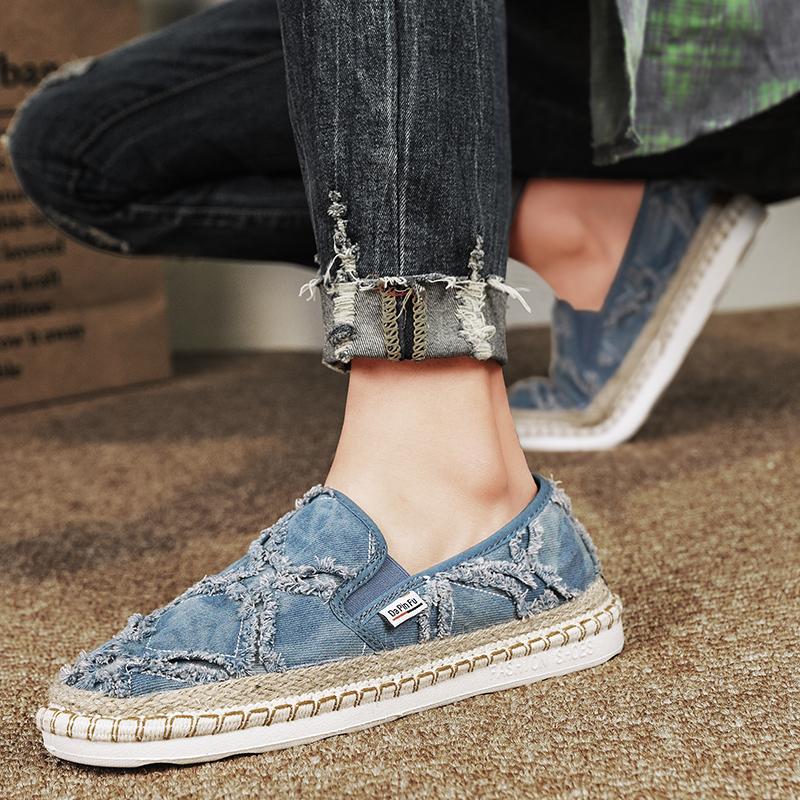 Мужская тканевая обувь 2024 года, весна/лето, новые удобные и модные туфли на одну ногу, ленивые, повседневные, спортивные, парусиновые туфли