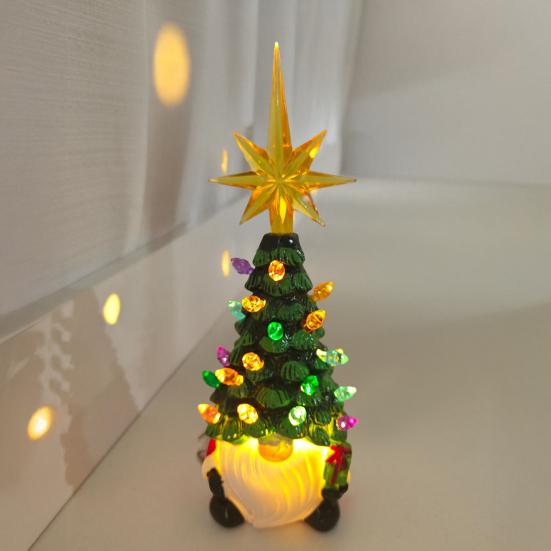 Lighted Up Gnomes Christmas Tree Figurine Small Prelit Faceless Old Man Christmas Tree with Multicolored Light for Home Room Fireplace Tabletop Decor