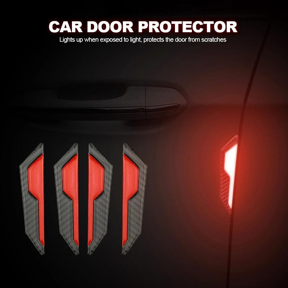 4PCS Car Door Anti-Collision Strip Body Stickers Reflective Warning Stickers Decorative Scratch-Resistant Modified Universal