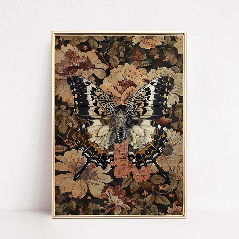 Butterfly Romantic Floral Boho Posters and Prints Canvas Printing Vintage Wall Art Picture for Living Room Home Decor Gifts