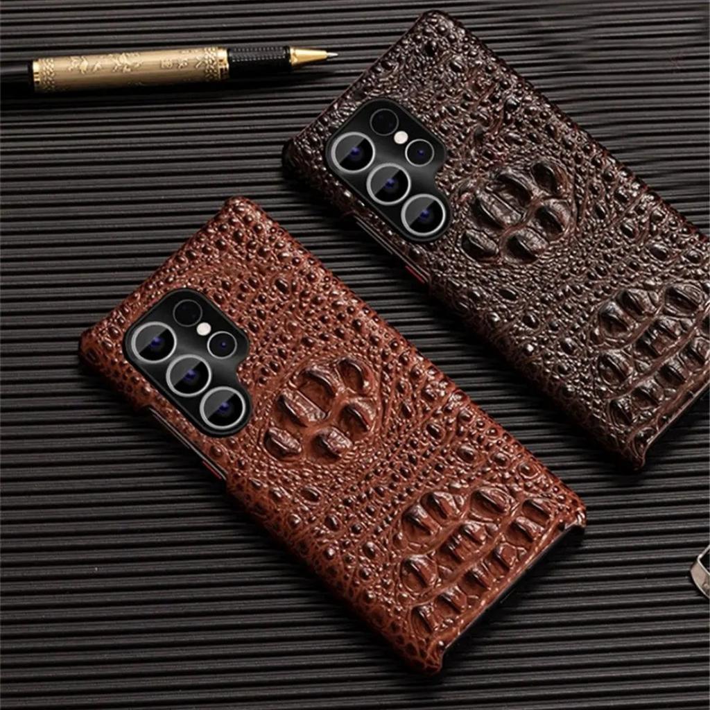 Оригинальный Тонкий Чехол из Натуральной Коровьей Кожи Для Samsung Galaxy S10 S20 S21 S22 S23 S24 S25 Plus Ultra 3D Чехол-Накладка с Рисунком Крокодиловой Черепа