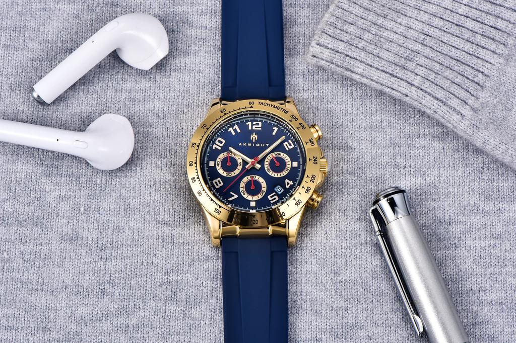 AKNIGHT Watch Fashionable Popular Quartz Soft Silicone Strap Chronograph Easy To See Luminous Analog Arm Clock Waterproof Date Watch for Men Japanese