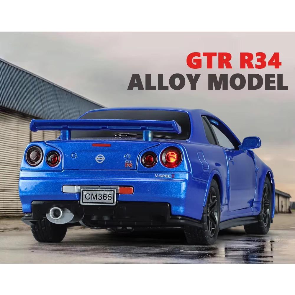 1/32 Nissan GTR34 Skyline GTR игрушечная модель гоночного автомобиля литая миниатюрная модель со звуком и светом инерционная коллекционная подарочная детская для мальчиков