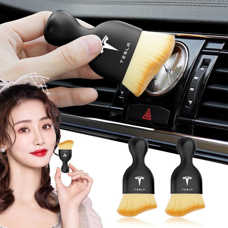 1/2pcs Car Crevice Dust Removal Artifact Brush Cleaning Brush Too For Tesla Model 3 Model X S 2016-2020 Decals TM3 TMX TMS Decal