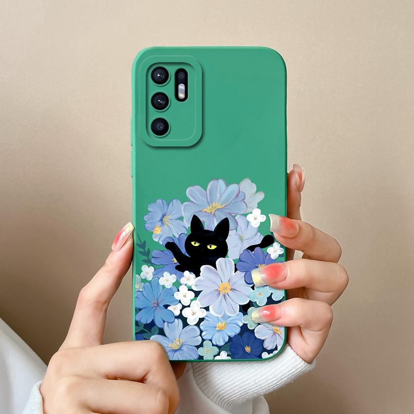 Для Oppo Reno6 7 8 10 Pro Lite 6z 7z 8z Чехол для телефона Модный узор «Масляная живопись Черный кот» Мягкий чехол Защитная пленка для экрана Противоскользящая накладка Для чехла Oppo