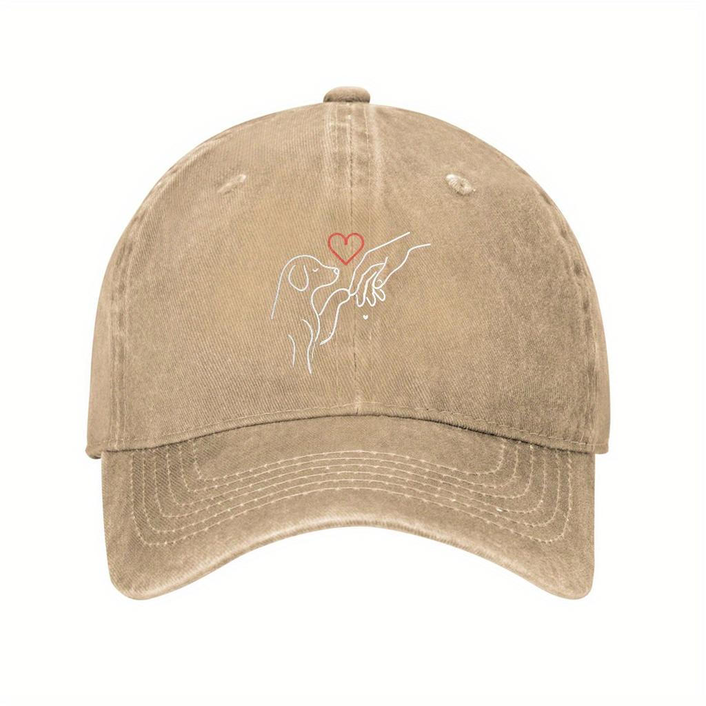 Dog Paw Hand Heart Line Art Baseball Cap Washed Cotton Adjustable Dad Hat Casual Unisex Outdoor Cap