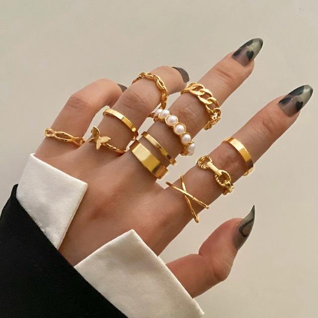 Fashion Jewelry Rings Set Gold Color Hollow Round Opening Women Finger Ring for Girl Lady Party Wedding Gifts