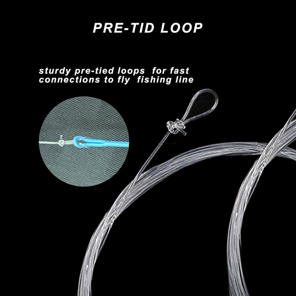 Raprance Pre-Tied Loop Tapered Leader Fly Fishing Leader 6 Pack, 9FT,Nylon Clear Fly Line Leader 3X 4X 5X 6X