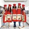 6-Piece Apron And Hat Set, Fun Group Festival Red Apron Condiment For Adult Women Team, Party Event Role Play Matching Set