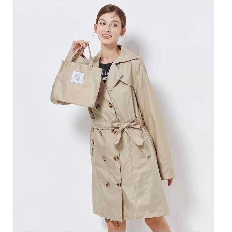 Fashion Women Lightweight Raincoat Poncho Ladies Waterproof Long Slim Raincoats Adults Outdoor Rain Jacket Hiking Windproof Rain Coat With Belt