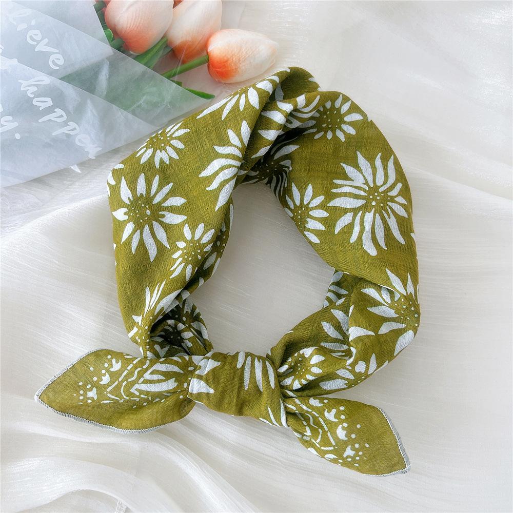 Cotton And Linen Small Square Scarf Silk Scarf Women'S Spring And Autumn New Style Artistic And Versatile Fashionable Temperament Headband Scarf