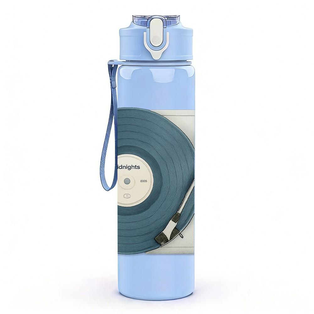 1PC Vintage Vinyl Record Player 750ml Color Plastic Sports Water Bottle Leakproof Flip Straw Lid For Sports Office Home Use
