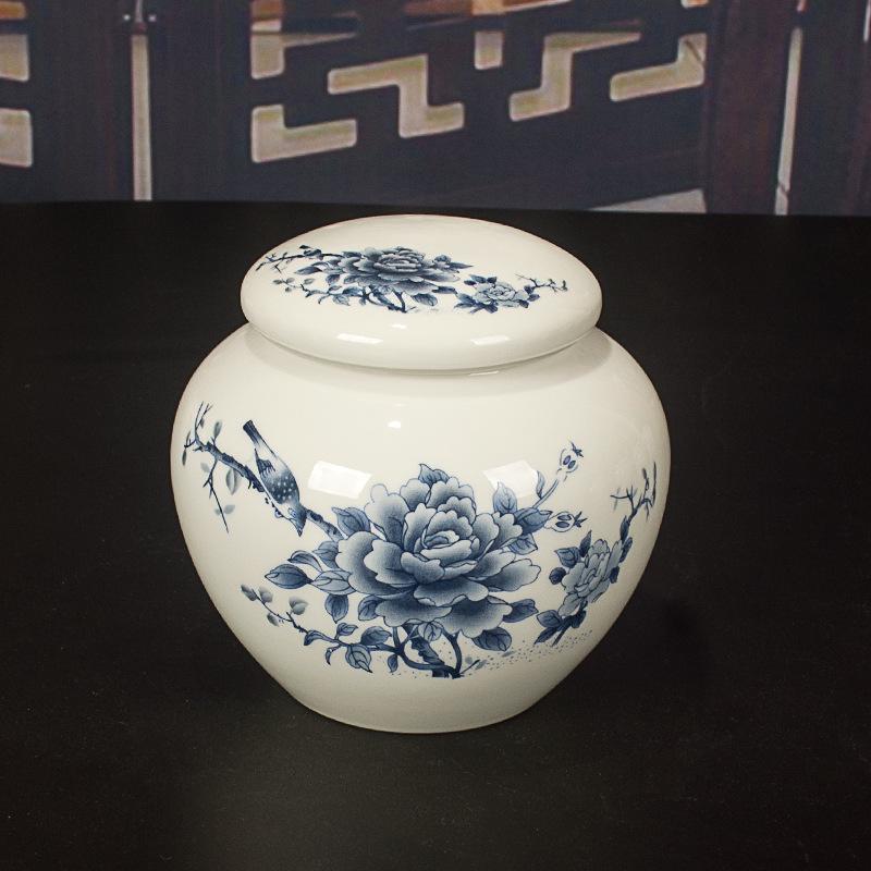Герметичная сине-белая фарфоровая керамическая банка для меда с закручивающейся силиконовой крышкой