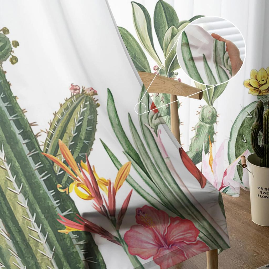 Идиллический кактус, тропические растения, тюлевые шторы для гостиной, прозрачные занавески для спальни, рождественские жалюзи, вуаль, шторы